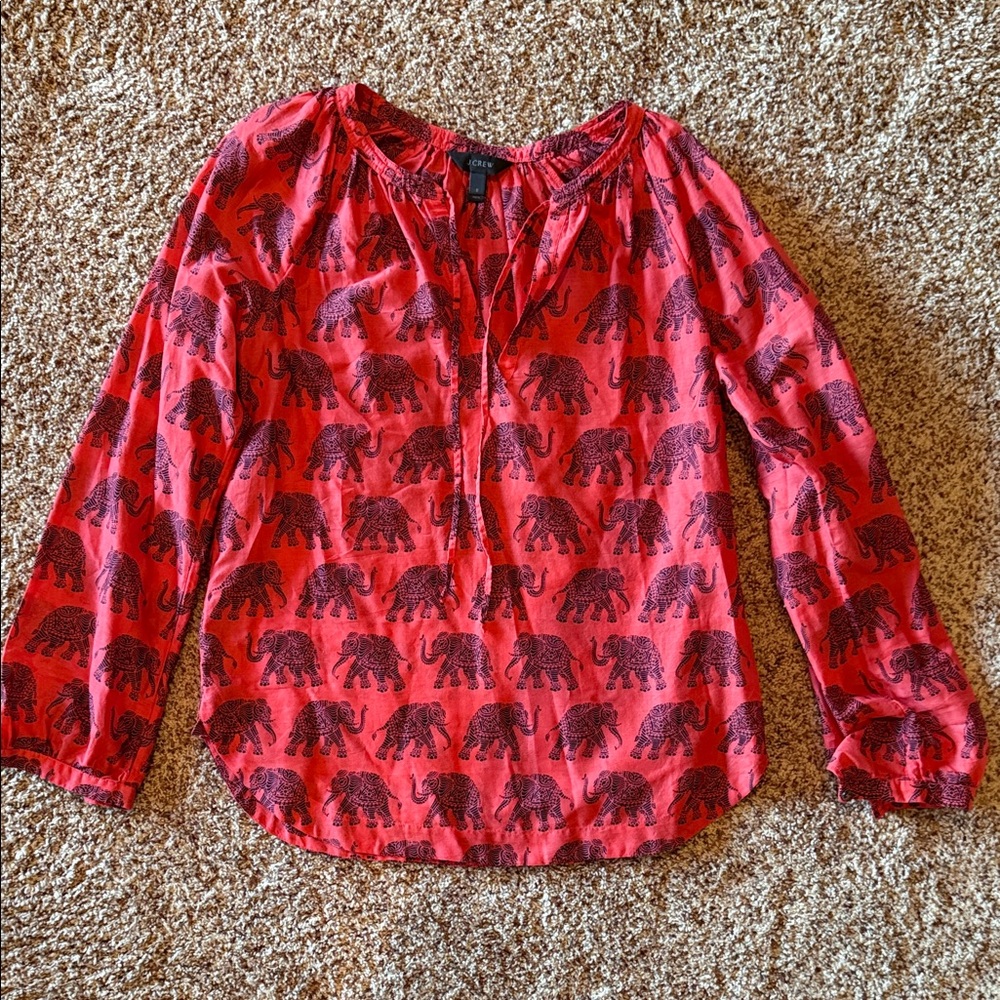 J. Crew Vibrant Red Top with Elephant Design